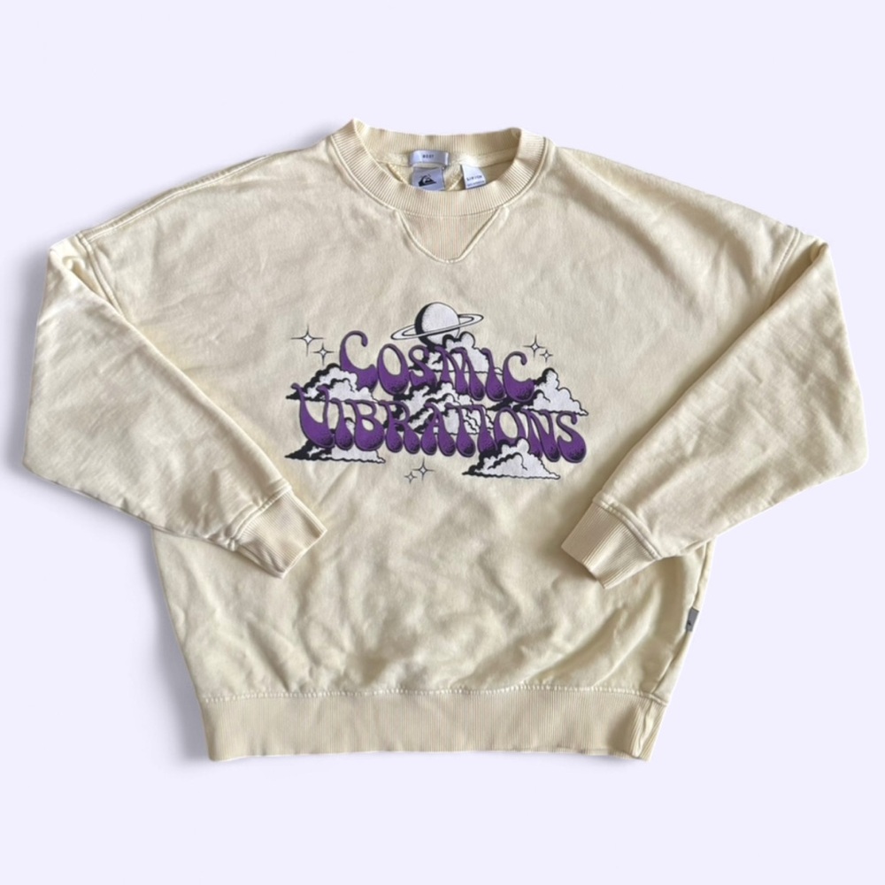 Quiksilver Pale Yellow Boxy Sweatshirt Cosmic Vibrations Graphic